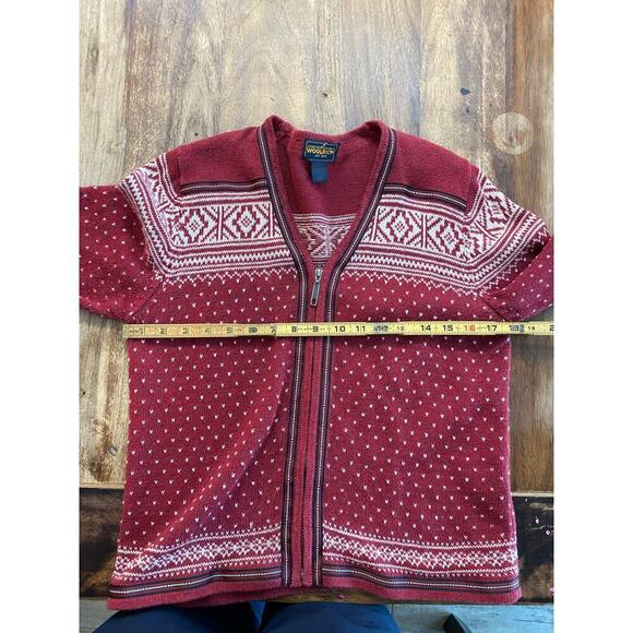 Woolrich Women's Red Nordic Fair Isle Cotton Full Zip Ruby Sweater Small - Picture 5 of 6